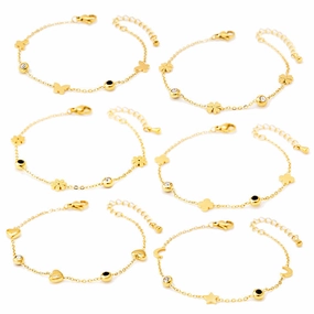 Wholesale Black and White Diamond Butterfly Love Star and Moon Bracelet Titanium Steel 18k Gold Leaf Letter Bracelet