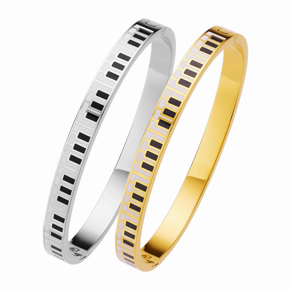 Wholesale Black and White Key Enamel Titanium Steel Bracelet