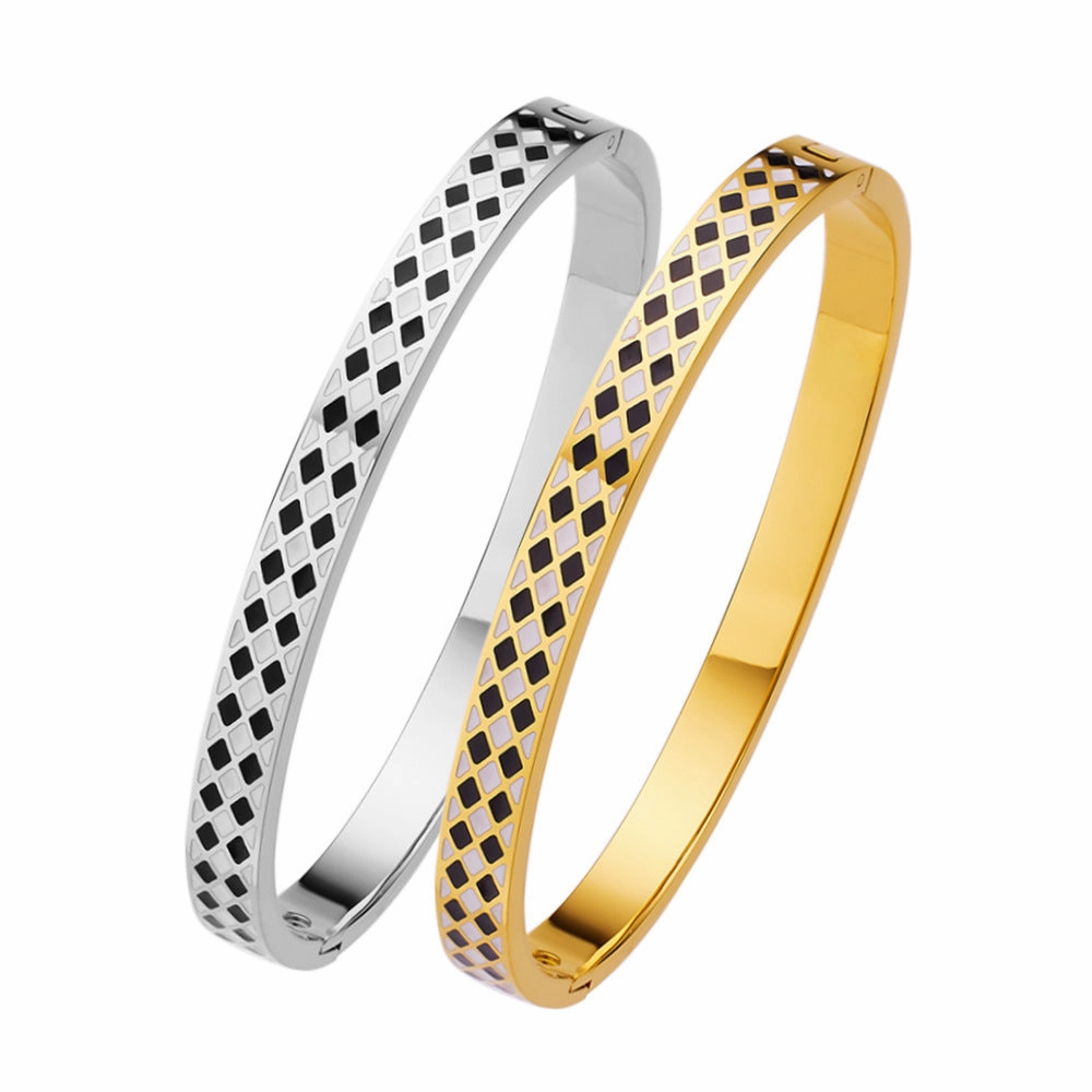 Wholesale Black and White Key Enamel Titanium Steel Bracelet