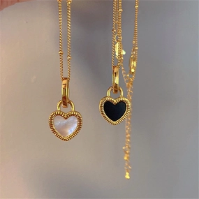 Wholesale Black and White Mother-of-pearl Heart Copper Necklaces