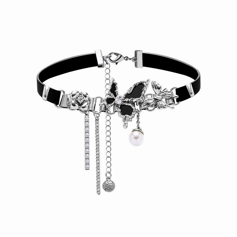 Wholesale Black Butterfly Hip Hop Hottie Personalized Pearl Necklace