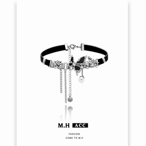 Wholesale Black Butterfly Hip Hop Hottie Personalized Pearl Necklace