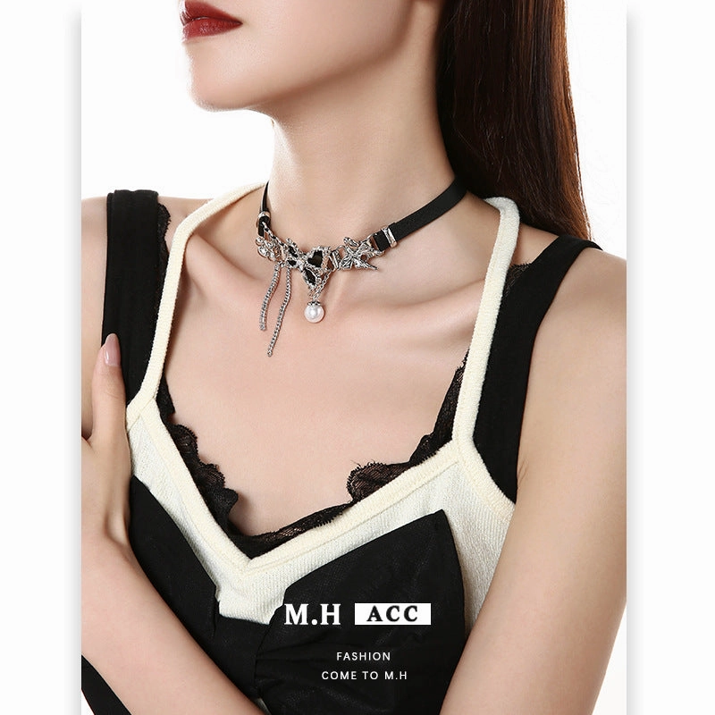 Wholesale Black Butterfly Hip Hop Hottie Personalized Pearl Necklace