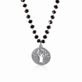Wholesale Black Glass Beads Tree Of Life Titanium Steel Necklaces