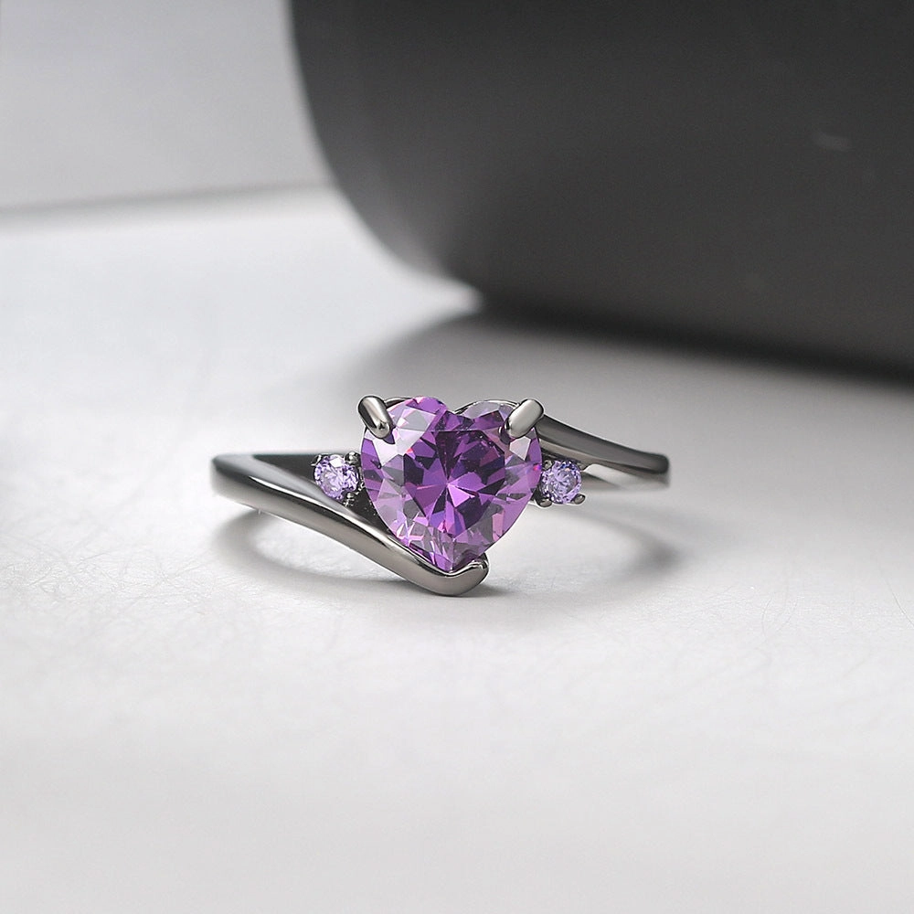 Wholesale Black Gold Heart Zircon Copper Rings