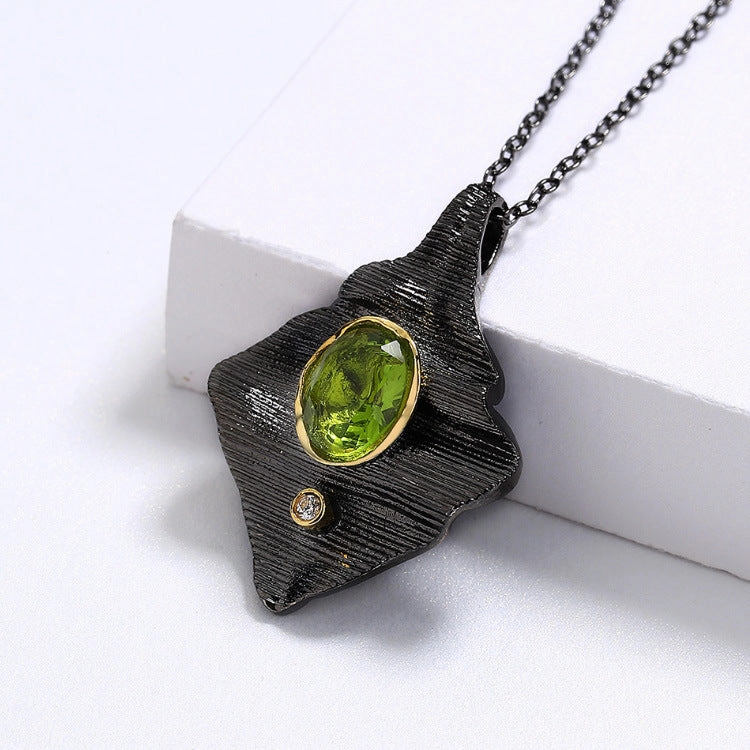 Wholesale Black Gold Two-color Textured Irregular Geometric Emerald Copper Ring Necklaces Earrings Three-Piece Set
