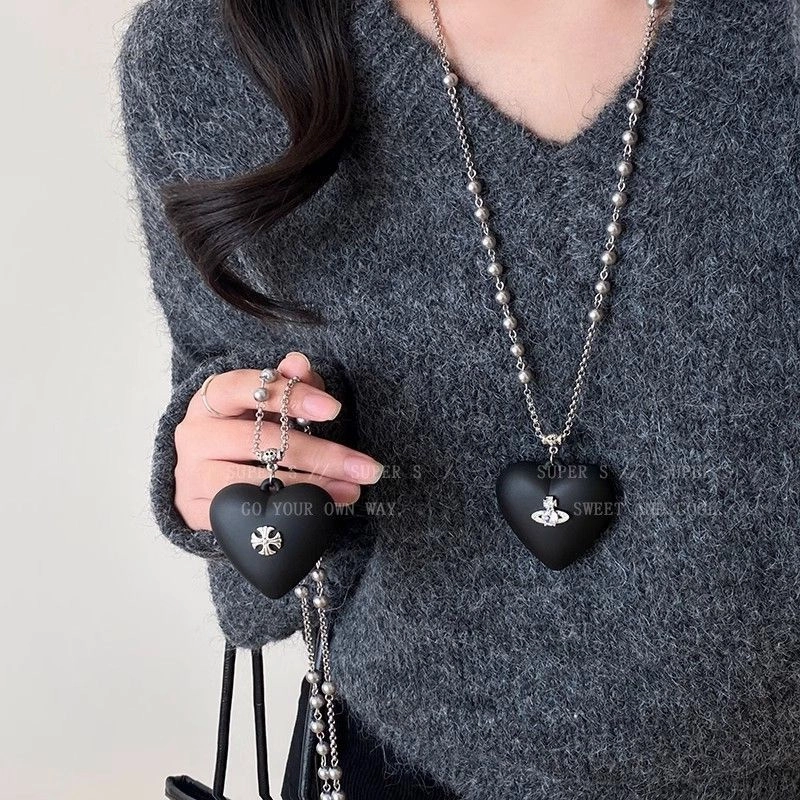 Wholesale Black Love Cross Sweater Chain Long Necklace