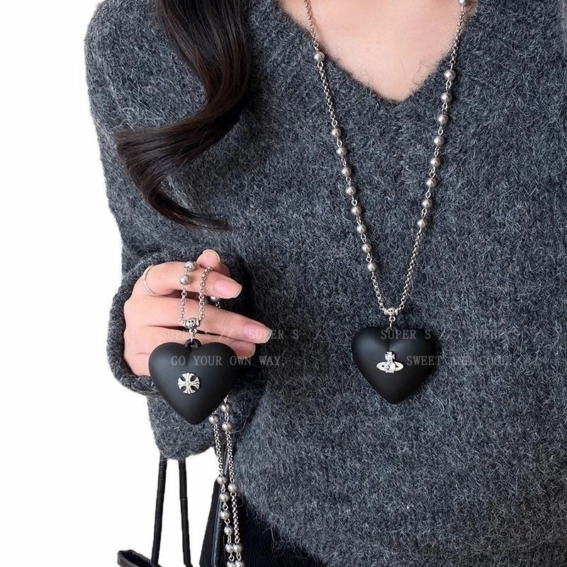 Wholesale Black Love Cross Sweater Chain Long Necklace
