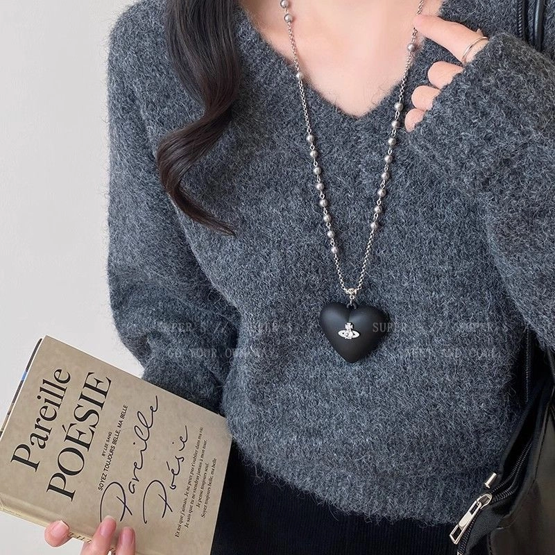 Wholesale Black Love Cross Sweater Chain Long Necklace