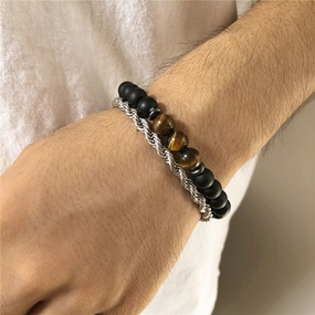 Wholesale Black Matte Stone Lava Stone Zircon Bracelet
