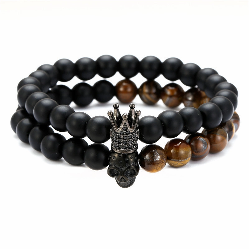 Wholesale Black Matte Stone Lava Stone Zircon Crown Bracelet