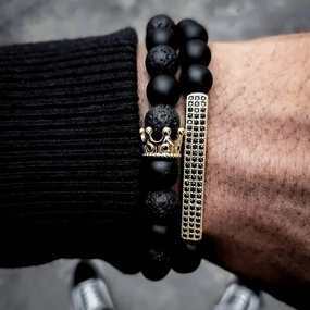 Wholesale Black Matte Stone Lava Stone Zircon Crown Bracelet