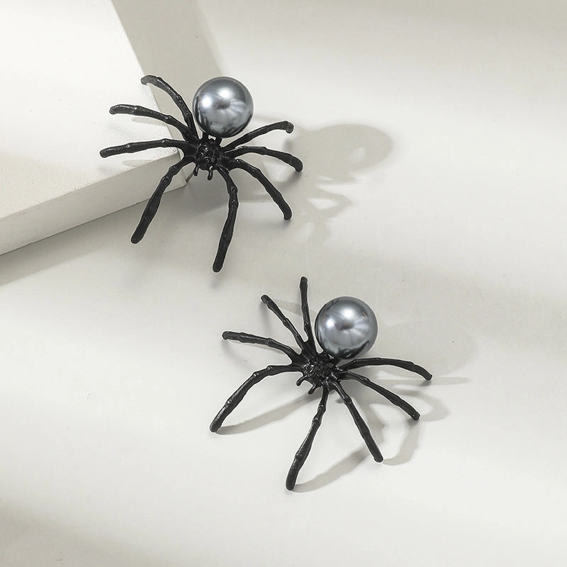 Wholesale Black Pearl Spider Insect Earrings