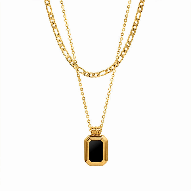 Wholesale Black Shell Acrylic Double Layered Titanium Steel Necklaces
