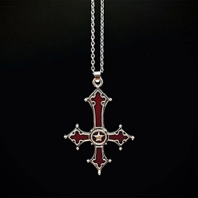 Wholesale Blood Red Gothic Inverted Cross Punk Necklace