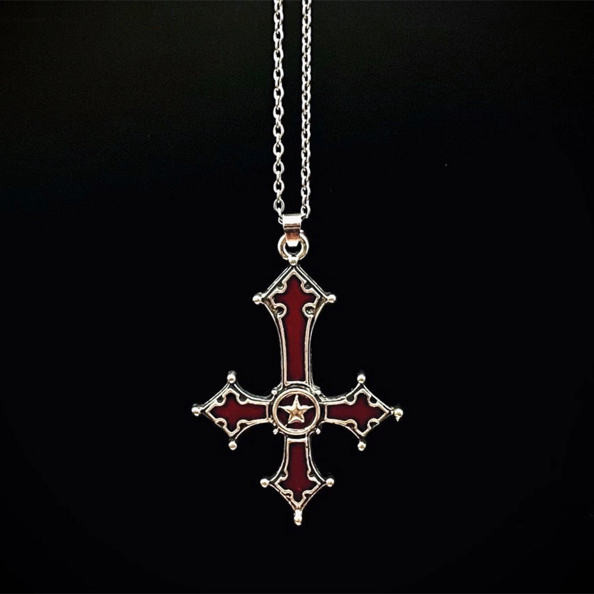 Wholesale Blood Red Gothic Inverted Cross Punk Necklace