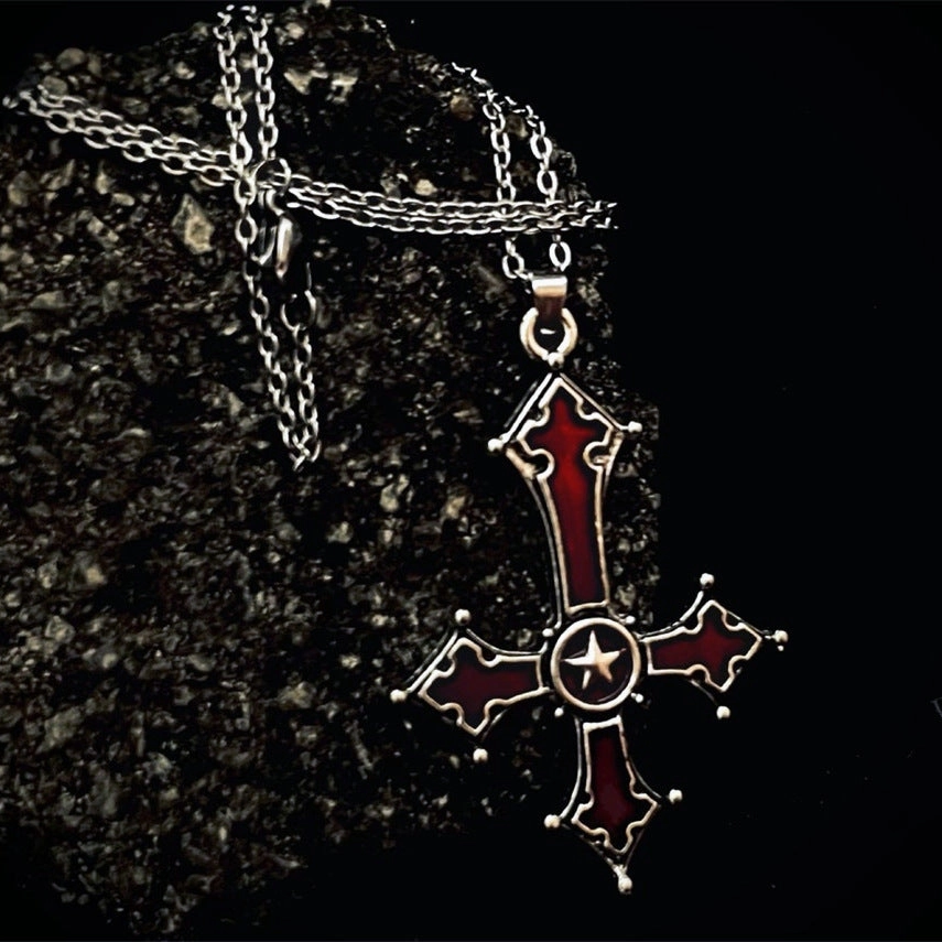 Wholesale Blood Red Gothic Inverted Cross Punk Necklace