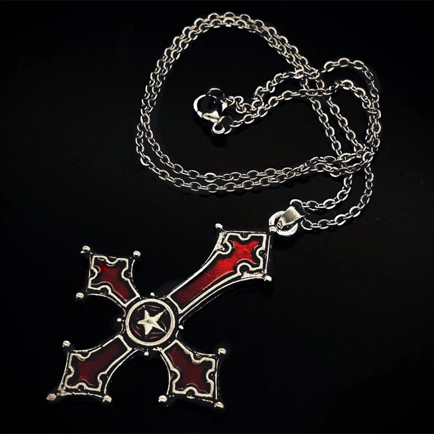 Wholesale Blood Red Gothic Inverted Cross Punk Necklace