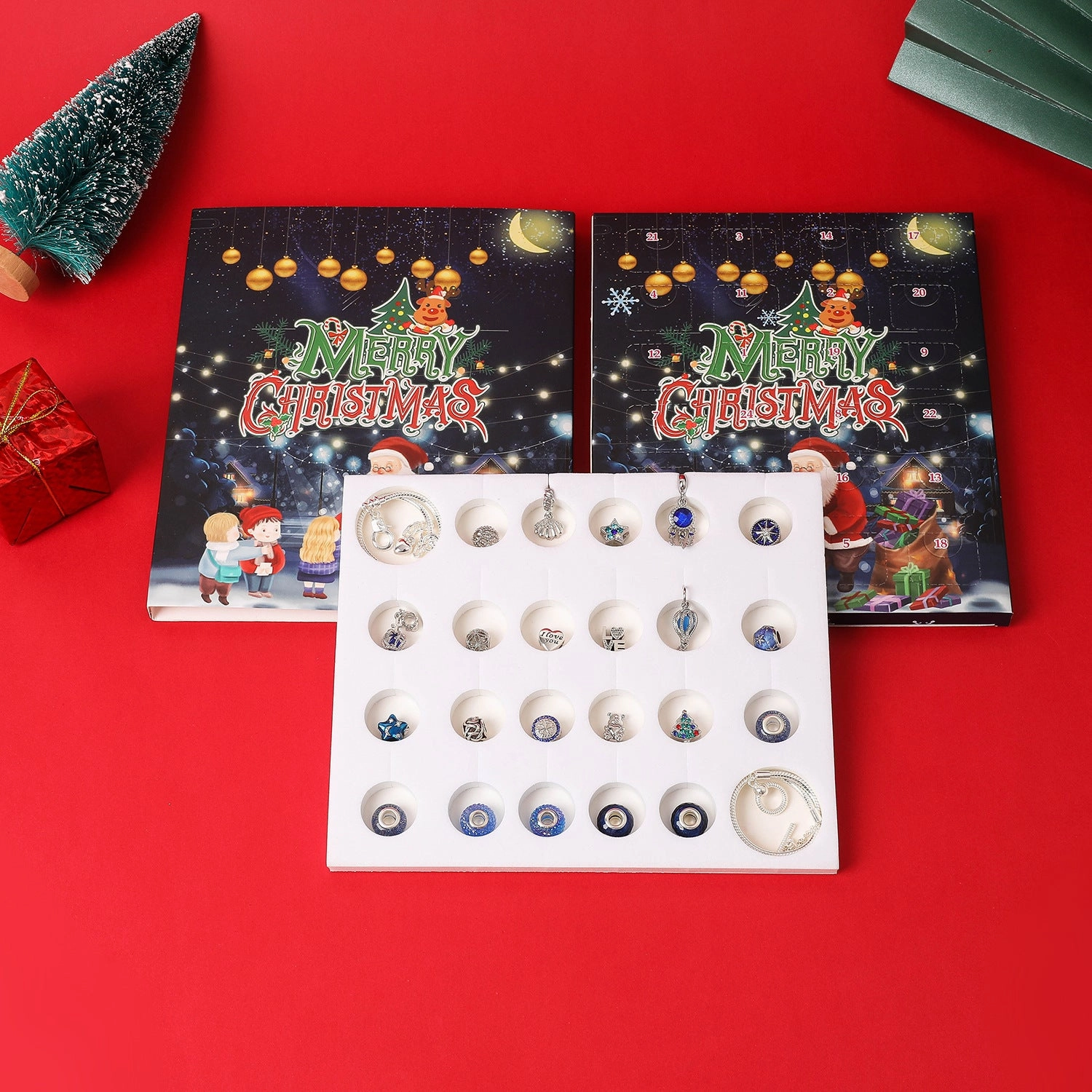 Wholesale Blue Christmas Countdown Calendar Gift Box Set Diy Beaded Bracelet