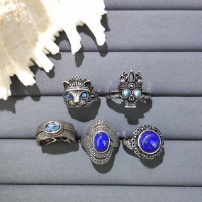 Wholesale Blue Crystal Cat Skull Adjustable Finger Ring