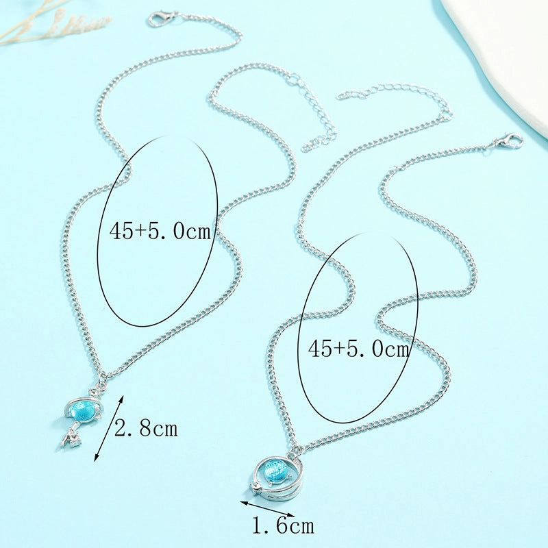 Wholesale Blue Diamond Star Universe Planet Diamond Necklace Clavicle Chain
