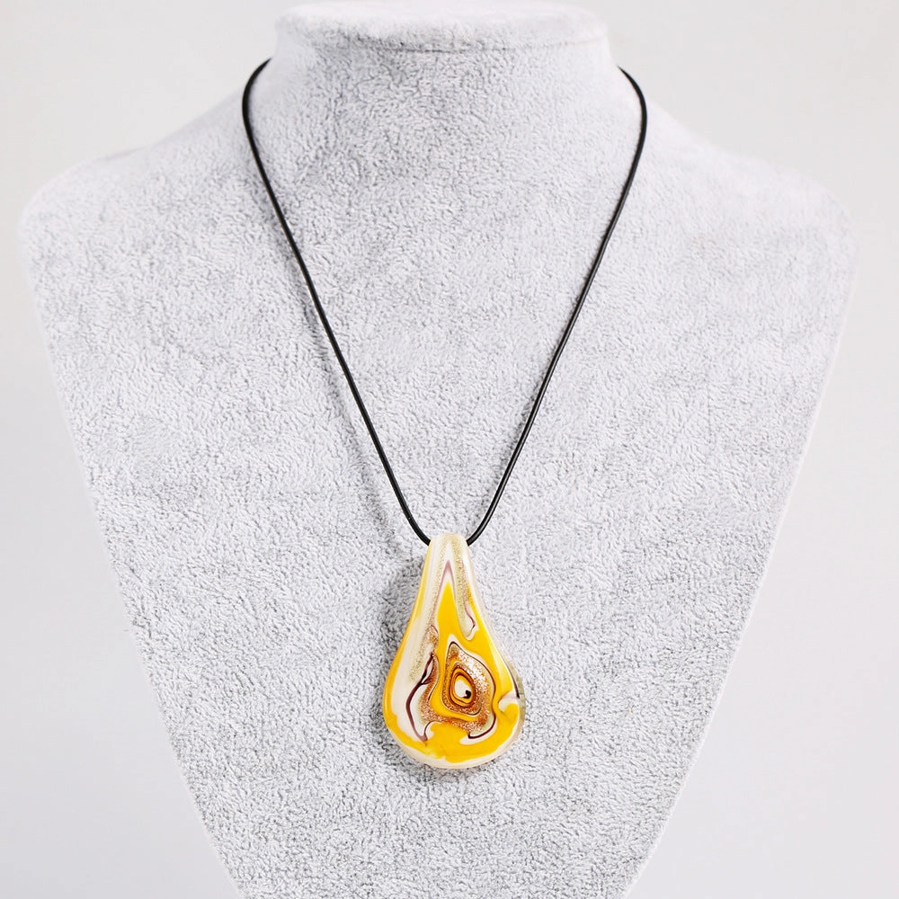 Wholesale Blue Orange Messy Silk Flat Water Drop Glass Ethnic Style Necklace