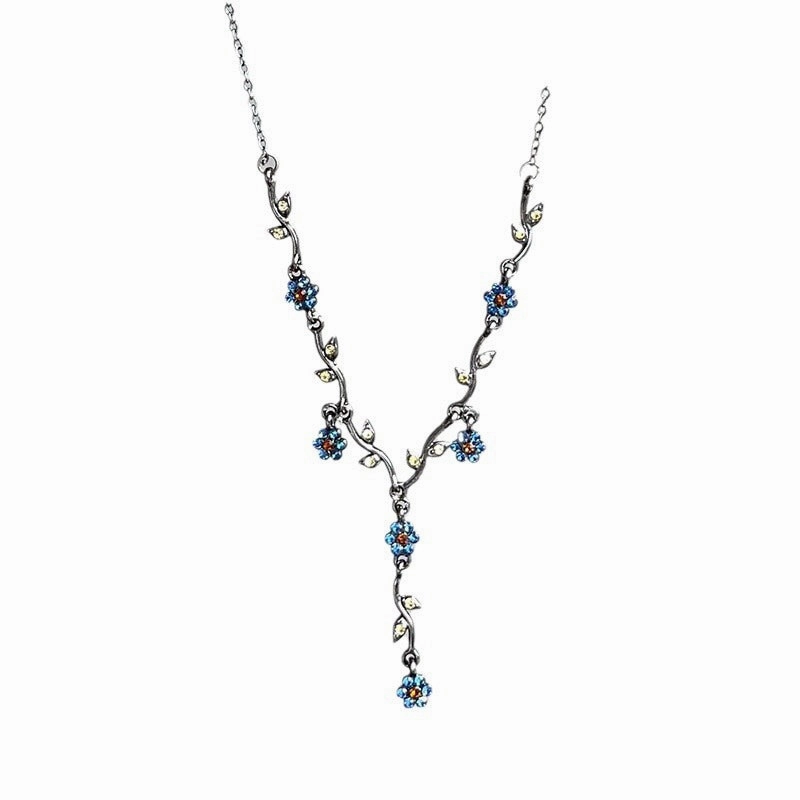 Wholesale Blue plum blossom glaze necklace French retro clavicle chain
