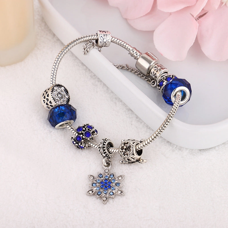 Wholesale Blue Starry Sky Christmas Diamond Snowflake Glass Beaded Bracelet