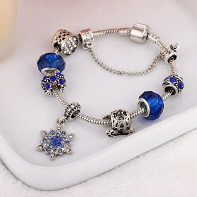 Wholesale Blue Starry Sky Christmas Diamond Snowflake Glass Beaded Bracelet