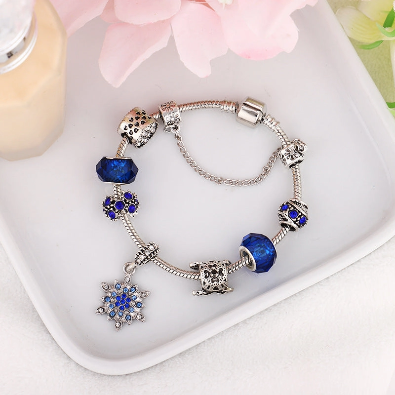 Wholesale Blue Starry Sky Christmas Diamond Snowflake Glass Beaded Bracelet