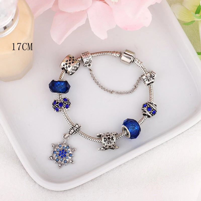 Wholesale Blue Starry Sky Christmas Diamond Snowflake Glass Beaded Bracelet