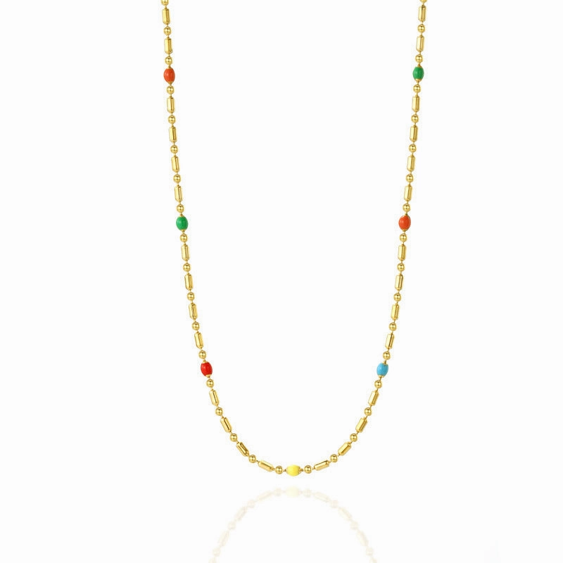 Wholesale Bohemia Colored Rice Beads Stainless Steel Necklace