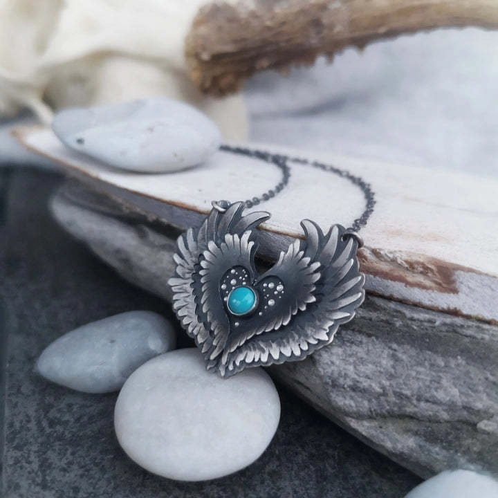 Wholesale Bohemian Angel Wings Love Green Stone Pendant Necklaces