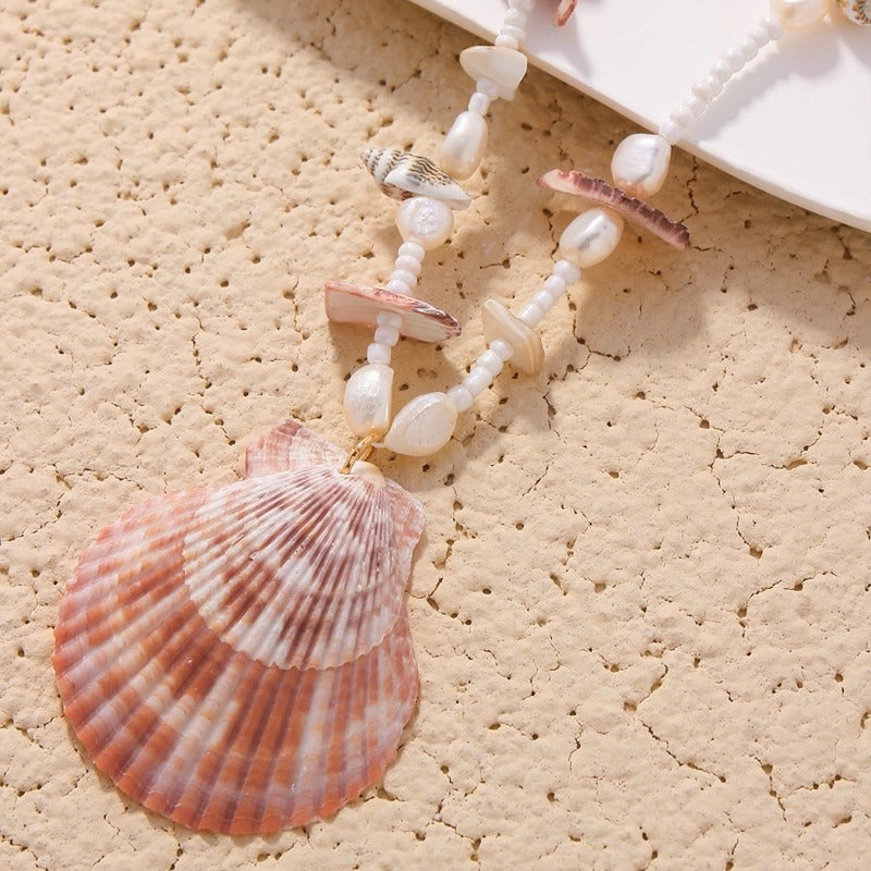 Wholesale Bohemian Beach Shell Holiday Style Natural Scallop Beaded Necklace