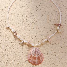 Wholesale Bohemian Beach Shell Holiday Style Natural Scallop Beaded Necklace