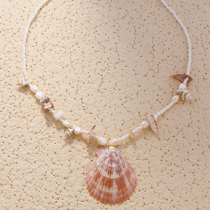 Wholesale Bohemian Beach Shell Holiday Style Natural Scallop Beaded Necklace