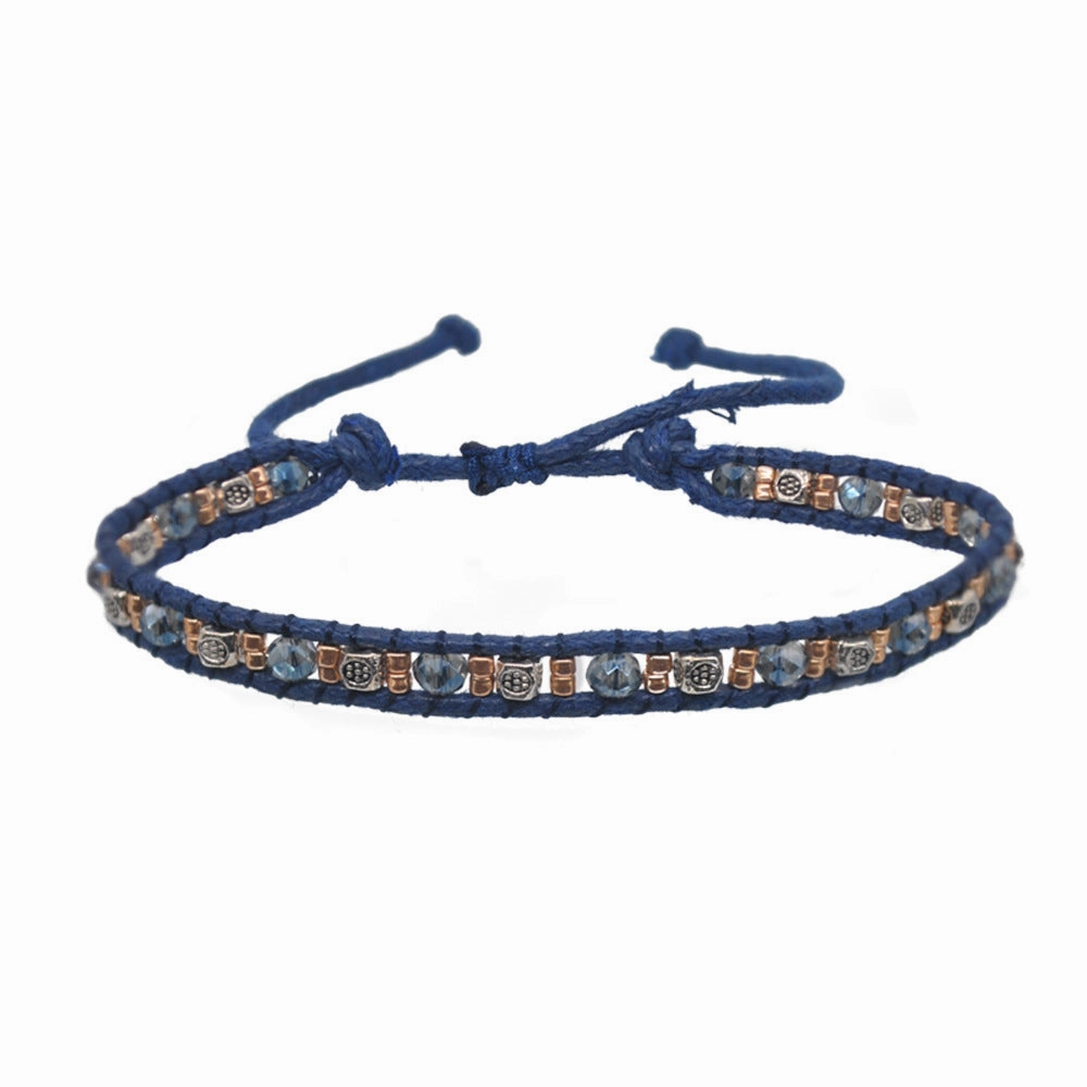 Wholesale Bohemian Colorful Rice Beads Double Strand Woven Rope Stretch Bracelet
