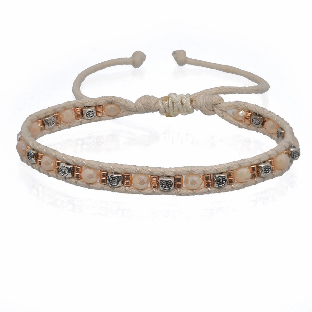 Wholesale Bohemian Colorful Rice Beads Double Strand Woven Rope Stretch Bracelet