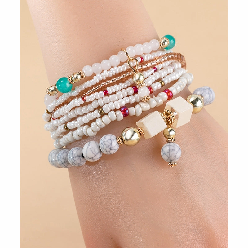 Wholesale Bohemian Contrast Color Stacked Beaded Bracelet Set
