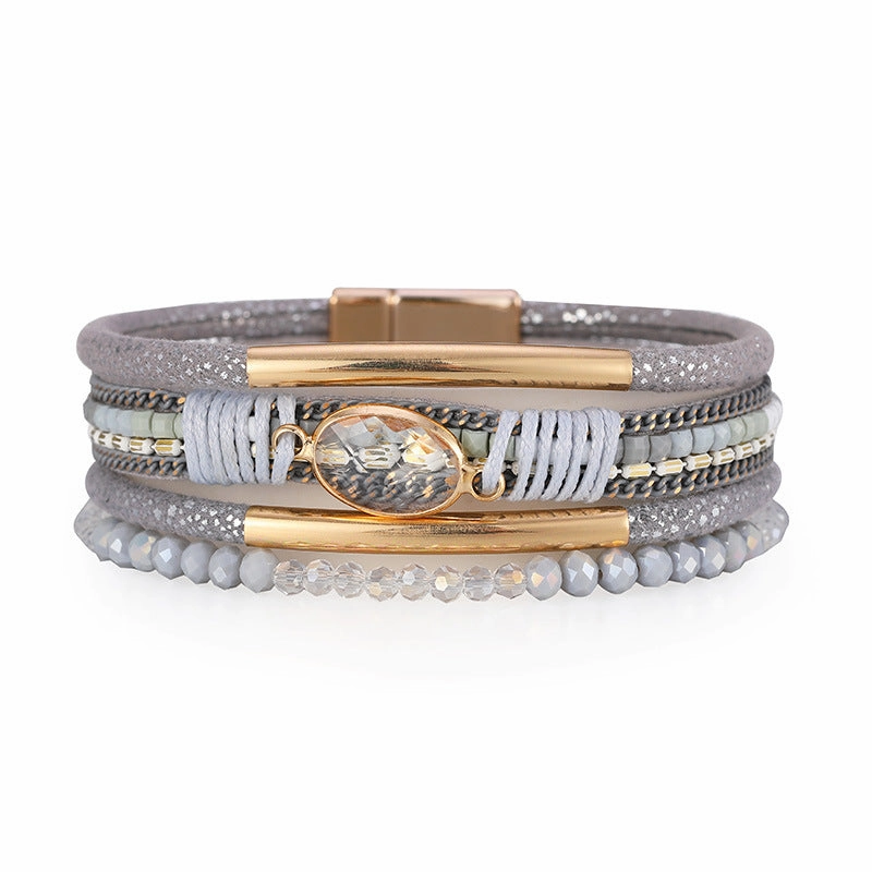 Wholesale Bohemian Copper Design Crystal Stone Multilayer Ethnic Style Bracelet