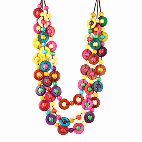 Wholesale Bohemian Ethnic Necklace Coconut Shell Color Vintage Woven Pendant