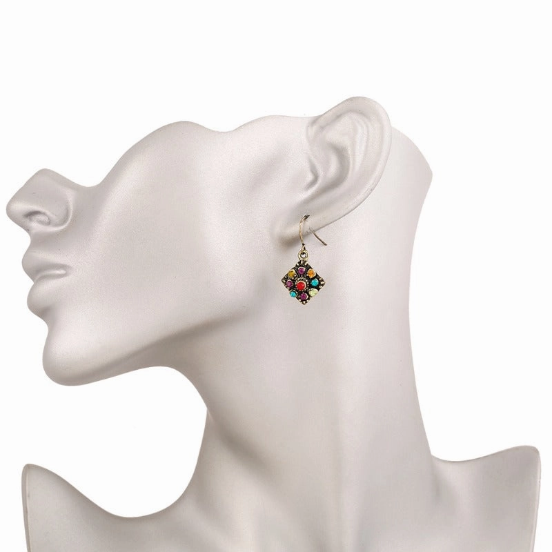 Wholesale Bohemian Ethnic Retro Color Diamond Earrings