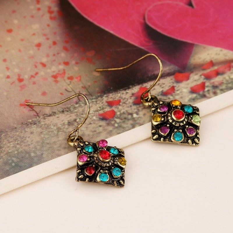 Wholesale Bohemian Ethnic Retro Color Diamond Earrings