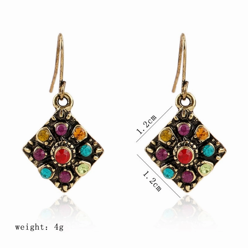 Wholesale Bohemian Ethnic Retro Color Diamond Earrings