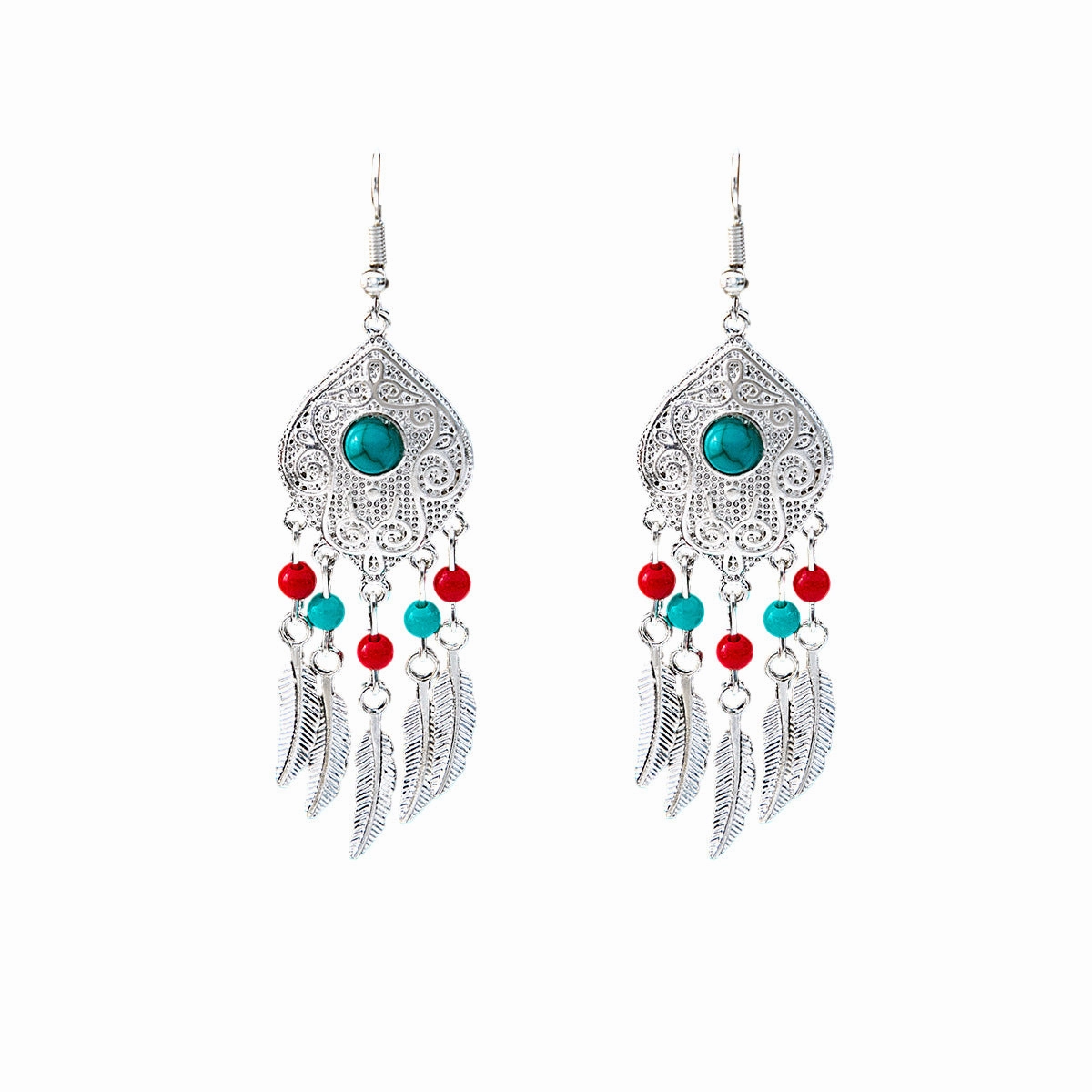 Wholesale Bohemian Ethnic Style Feather Tassel Alloy Earrings