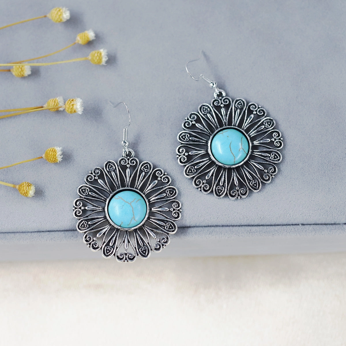 Wholesale Bohemian Ethnic Style Turquoise Geometric Earrings
