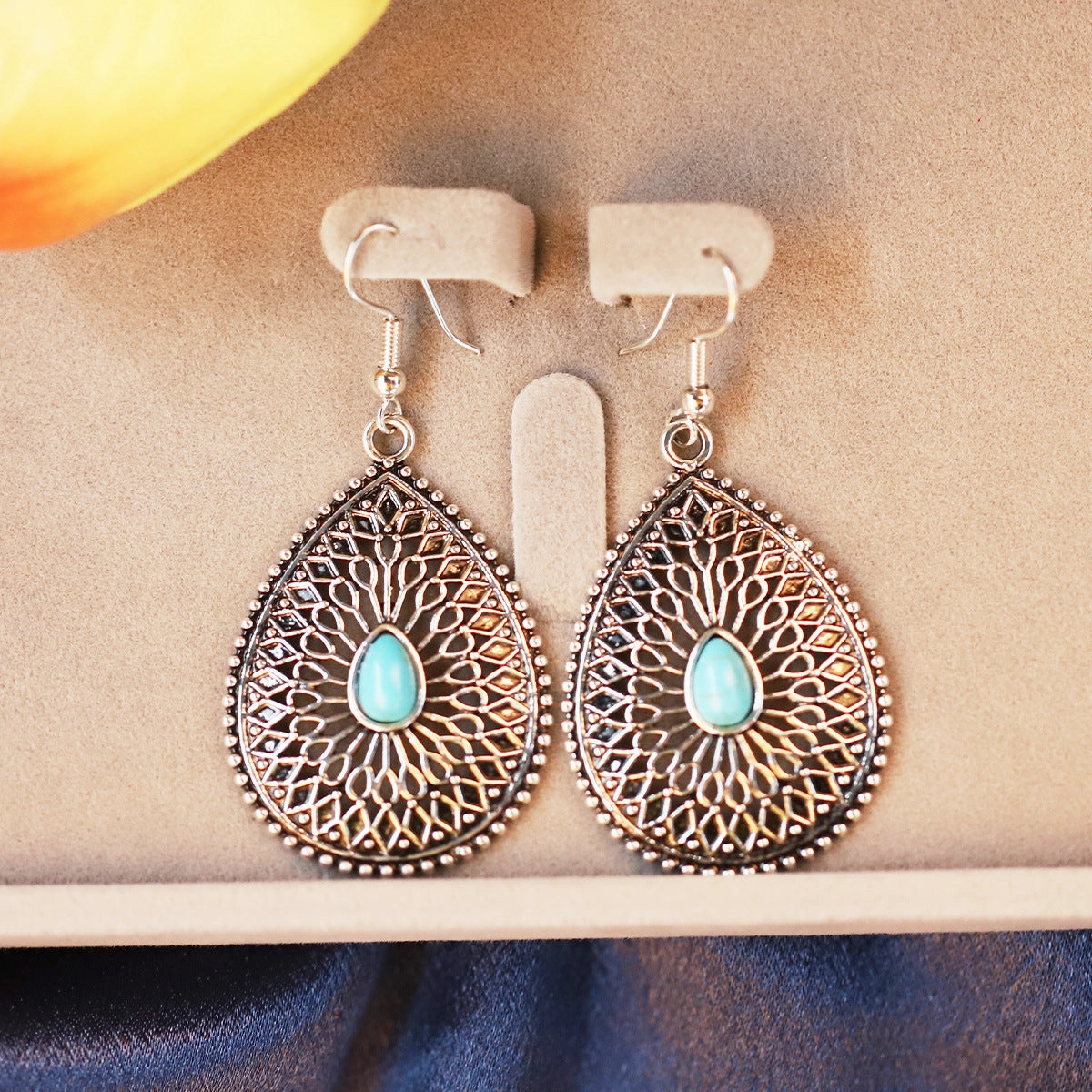 Wholesale Bohemian Ethnic Style Turquoise Hollow Earrings