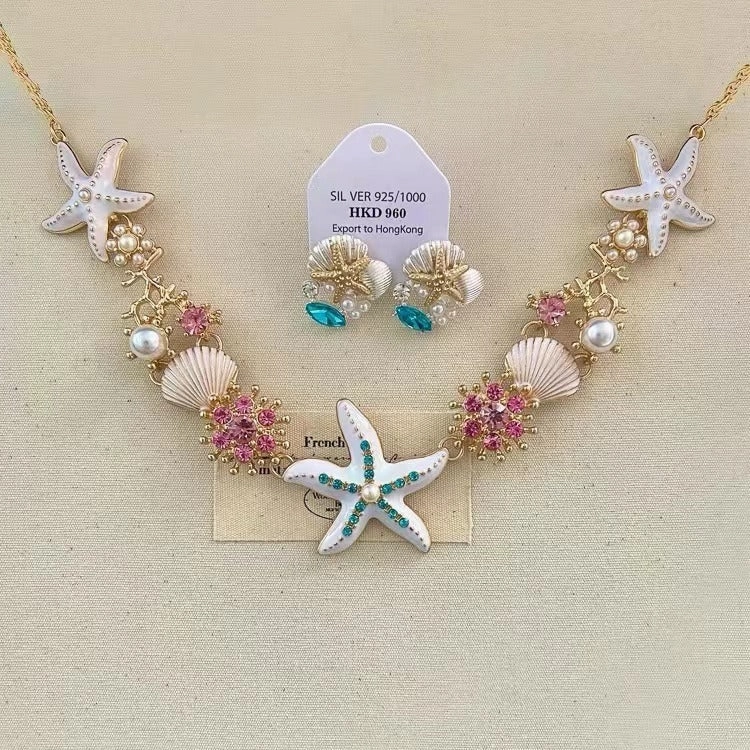 Wholesale Bohemian exaggerated color starfish shell pearl necklace clavicle chain