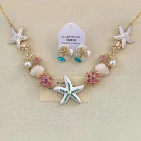 Wholesale Bohemian exaggerated color starfish shell pearl necklace clavicle chain