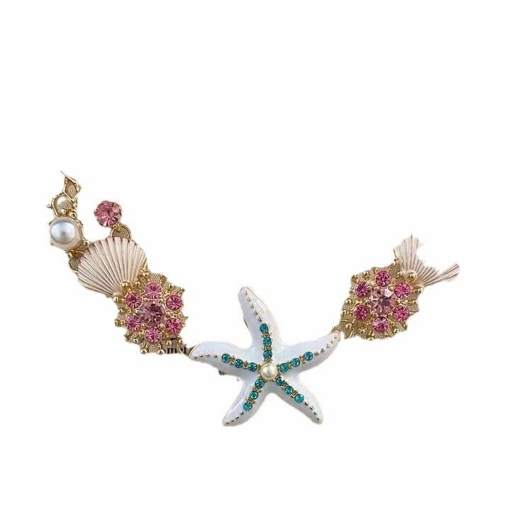 Wholesale Bohemian exaggerated color starfish shell pearl necklace clavicle chain